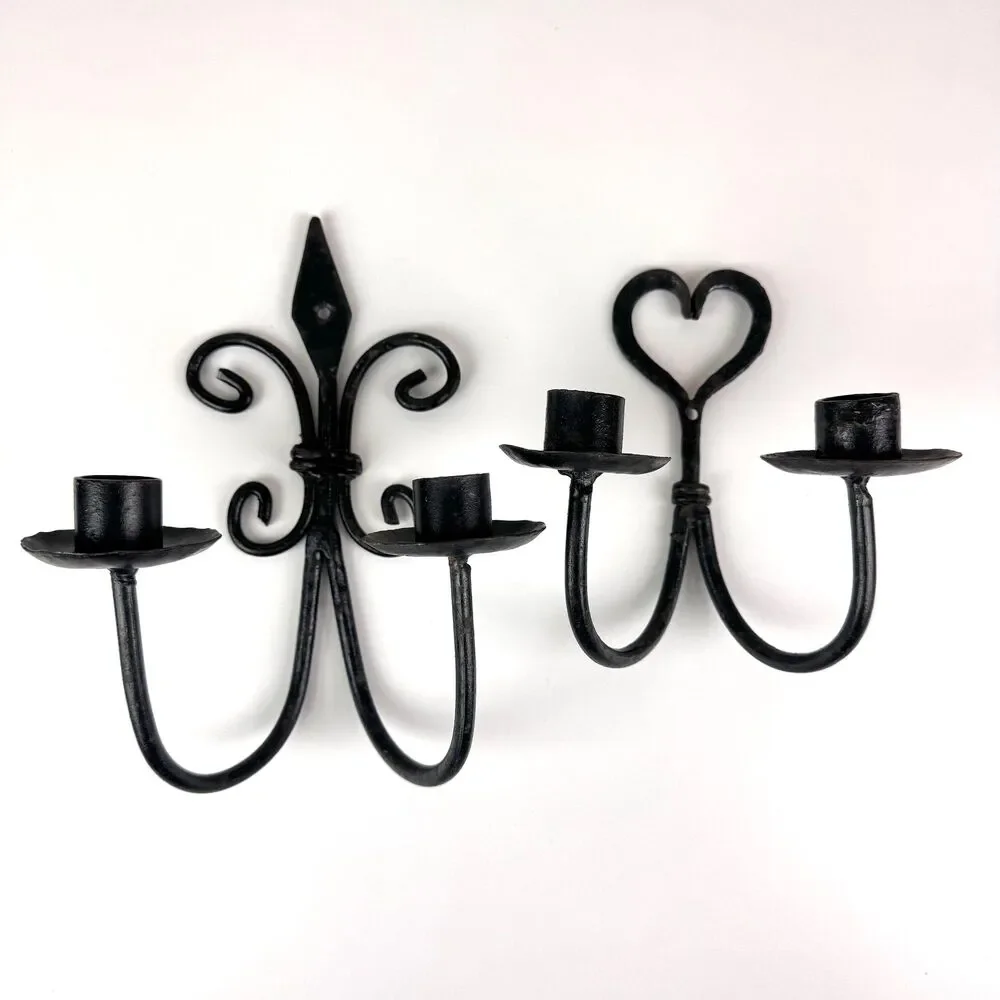 Vintage Wrought Iron Candle Sconces / Whimsigoth Candle Holders / Moody Decor